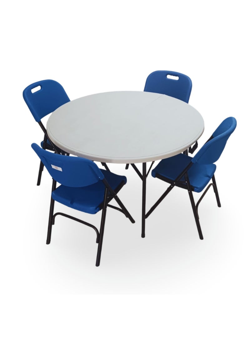 صن بوت كوميرس طقم أثاث قابل للطي مكون من خمس قطع طاولة محمولة مقاس 120 سم مع أربعة كراسي زرقاء - Image 1