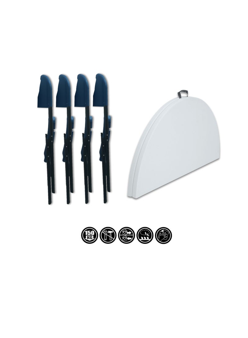 صن بوت كوميرس طقم أثاث قابل للطي مكون من خمس قطع طاولة محمولة مقاس 120 سم مع أربعة كراسي زرقاء - Image 2