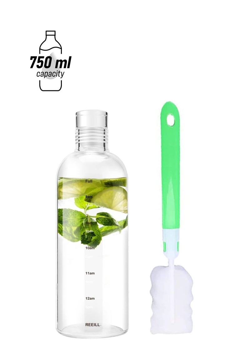 Home zone 750ml Water Bottles with Time Marker Reusable Clear Glass Drinking Bottles Suitable For Office Gym Outdoors - Image 1
