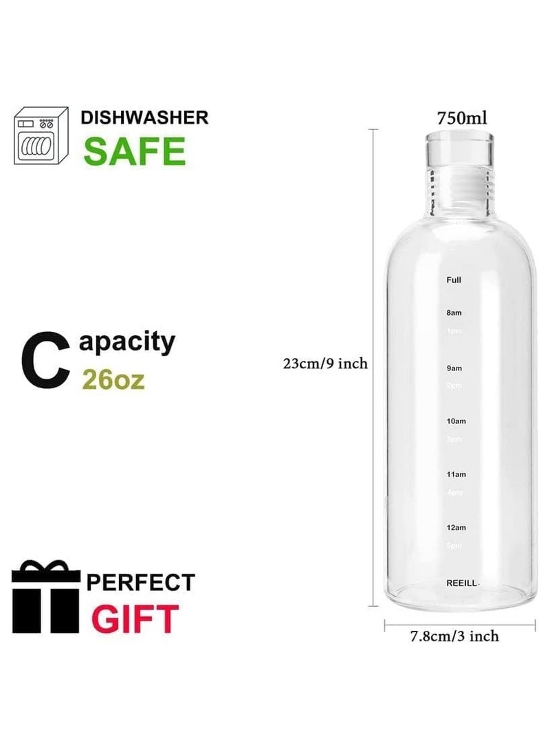 Home zone 750ml Water Bottles with Time Marker Reusable Clear Glass Drinking Bottles Suitable For Office Gym Outdoors - Image 2