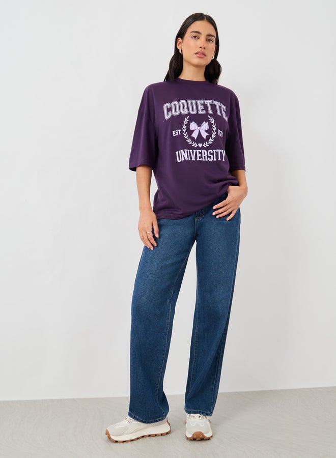 Styli Styli Slogan Print Round Neck Oversized T-Shirt  - Image 2