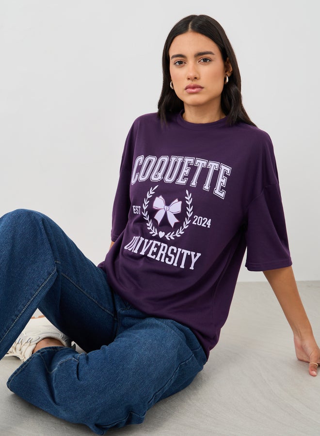 Styli Styli Slogan Print Round Neck Oversized T-Shirt  - Image 1