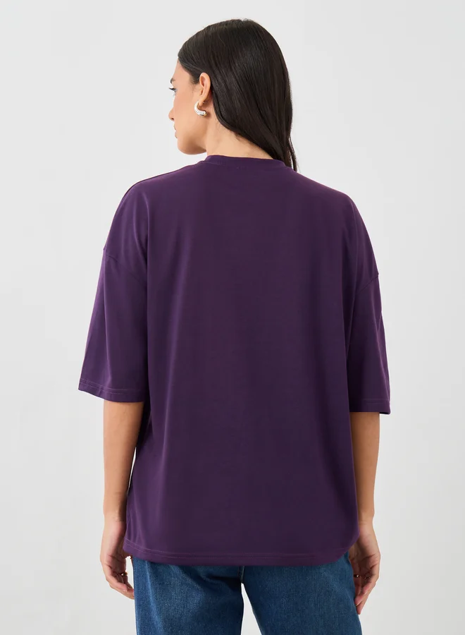 Styli Styli Slogan Print Round Neck Oversized T-Shirt