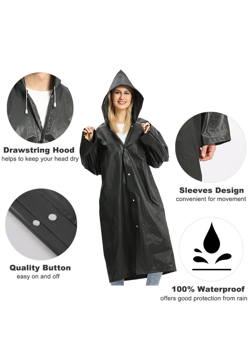 Raincoat Rain Poncho for Adults 2 Pack EVA Rain Poncho for Women and Men Reusable Raincoat Jacket Packable for Family Fishing Travel Emergency with Hood and Elastic Sleeving - Image 3