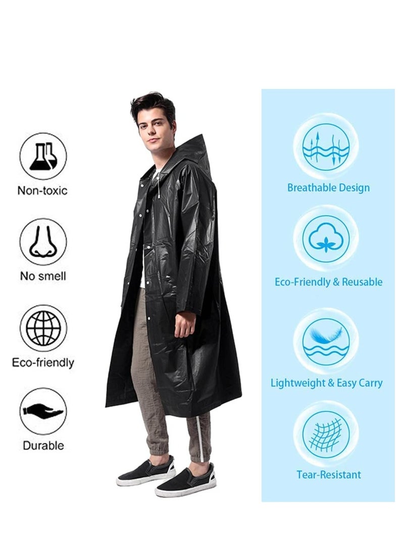 Raincoat Rain Poncho for Adults 2 Pack EVA Rain Poncho for Women and Men Reusable Raincoat Jacket Packable for Family Fishing Travel Emergency with Hood and Elastic Sleeving - Image 2