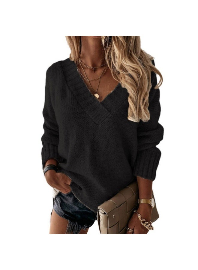 NIBEMINENT Pullovers Women Sweaters Pure Color  Autumn Winters v-neck Female Long Sleeve Sweaters Women Fashion - Image 1