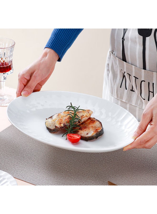 Sky Top Ceramic Fish Plate, Large Oval Serving Dish, Pure White Embossed Bone China, Home Dining Plate, 12 Inches, Crystal Series - Image 3
