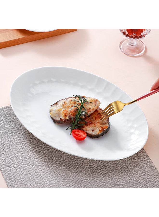 Sky Top Ceramic Fish Plate, Large Oval Serving Dish, Pure White Embossed Bone China, Home Dining Plate, 12 Inches, Crystal Series - Image 4