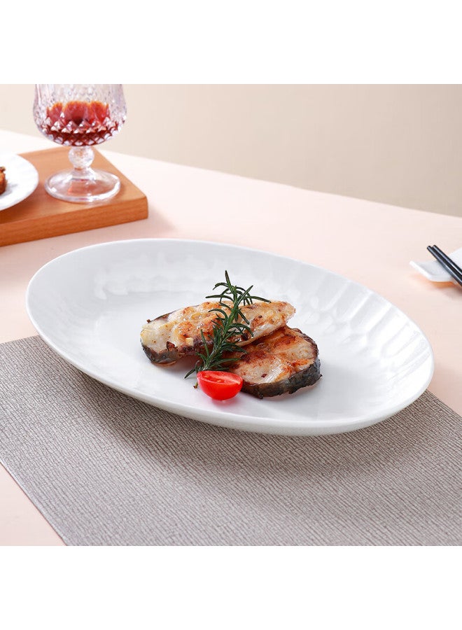 Sky Top Ceramic Fish Plate, Large Oval Serving Dish, Pure White Embossed Bone China, Home Dining Plate, 12 Inches, Crystal Series - Image 5