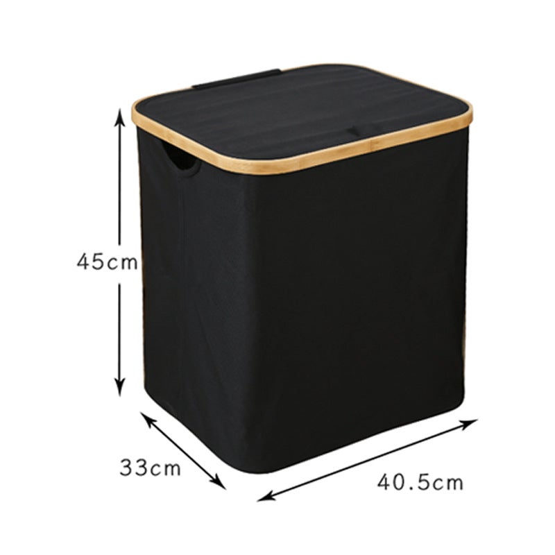 Dirty Clothes Basket For Bedroom With Inner Bag And Lid, Foldable Bamboo Dirty Clothes Storage Basket, Large Dirty Clothes Hamper For Bathroom - Image 1