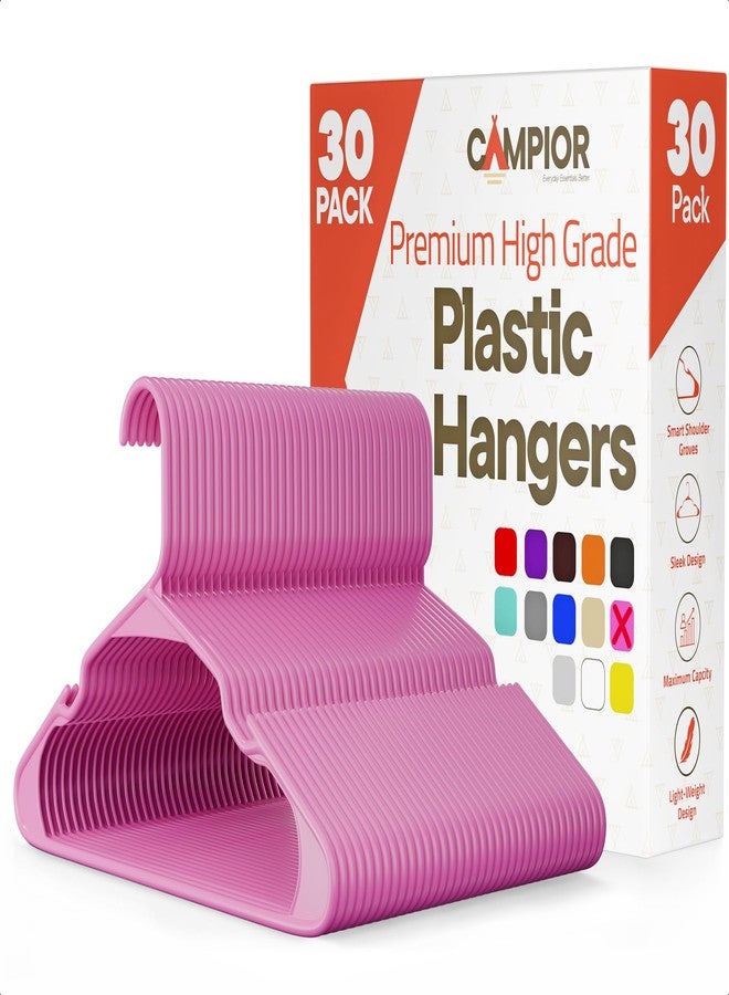 Campior Pink Plastic Hangers 30 Pack Heavy-Duty, Space-Saving, Non-Slip, Durable & Lightweight PP Hangers for Slip Dresses, Suits, Jackets & Camisoles - Image 1