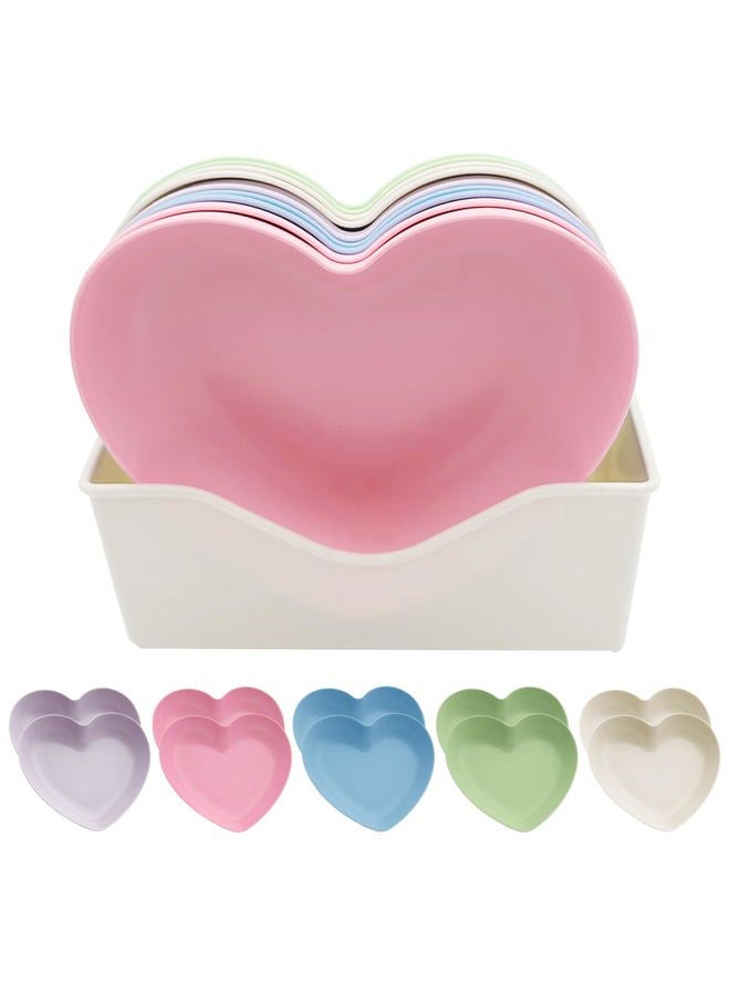 IIDEA 10pcs Multi-color Heart Shaped Plates with Tray, 5 * 5.5 Inch, Unbreakable Salad Dessert Snack Plates Appetizer Sauce Dish Dipping Snack Fruit Dessert Steak Serving for Dinner, Party, Valentine's Day - Image 1