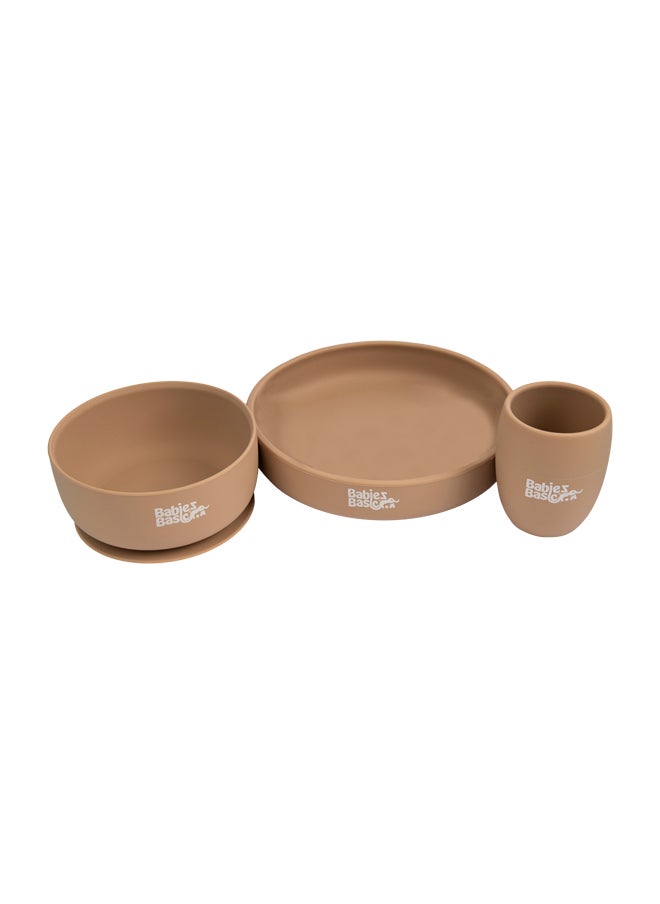 Babies Basic Silicone Plate, Bowl & Cup- Brown  - Image 1