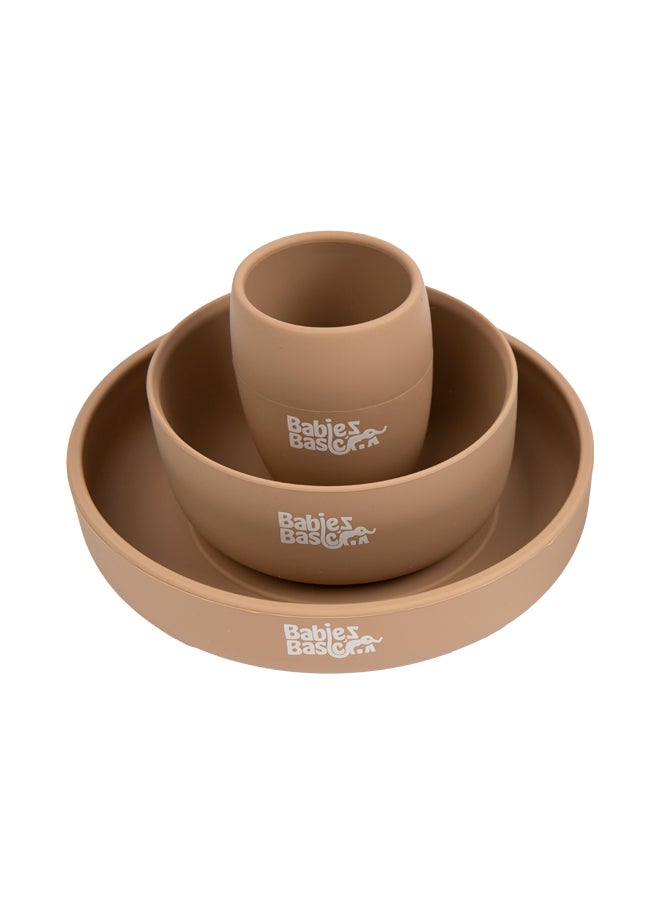 Babies Basic Silicone Plate, Bowl & Cup- Brown  - Image 5