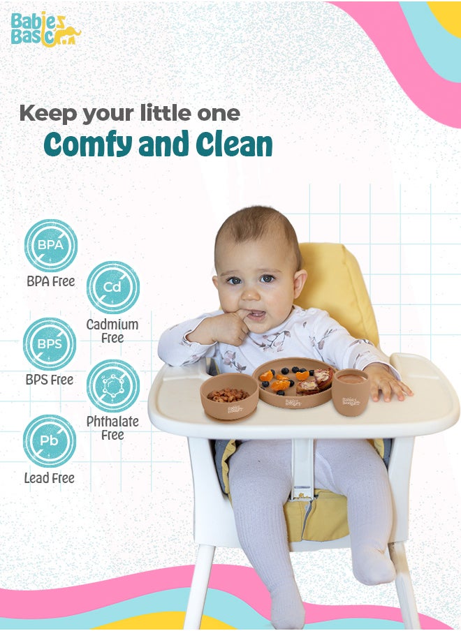 Babies Basic Silicone Plate, Bowl & Cup- Brown  - Image 3