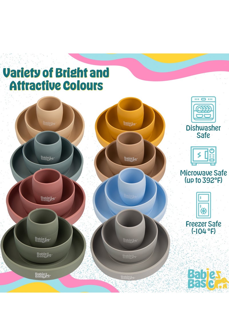 Babies Basic Silicone Plate, Bowl & Cup- Brown  - Image 4