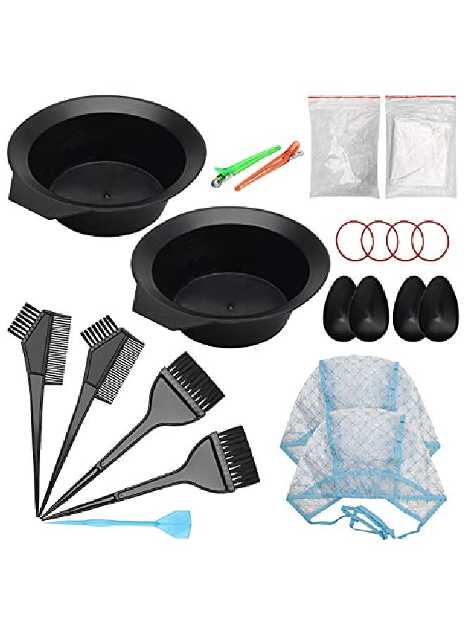 Ahier 23 Packs Hair Dye Coloring Kit Include Hair Dye Brush And Bowl Set Hair Highlight Cap Kit Ear Cover Gloves Shawl Shower Cap For Diy Salon Hair Coloring Dye Tools - Image 2