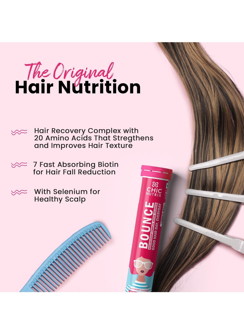 CHICNUTRIX - Bounce 20 Raspberry Flavoured Effervescent Tablet  Biotin With Selenium And Amino Acids Hair Fall and Hair Growth Management Thick Hair  Frizz Free Hair Hair Fall Control Supplement - Image 1