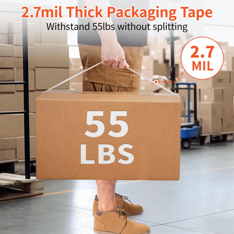 JARLINK 12 Rolls Clear Packing Tape with 2 Dispensers, Heavy Duty Packaging Tape Refills for Shipping Packaging Mailing, 2.7mil Thick, 1.88 inches Wide, 55 Yards Per Roll, 660 Total Yards - Image 5