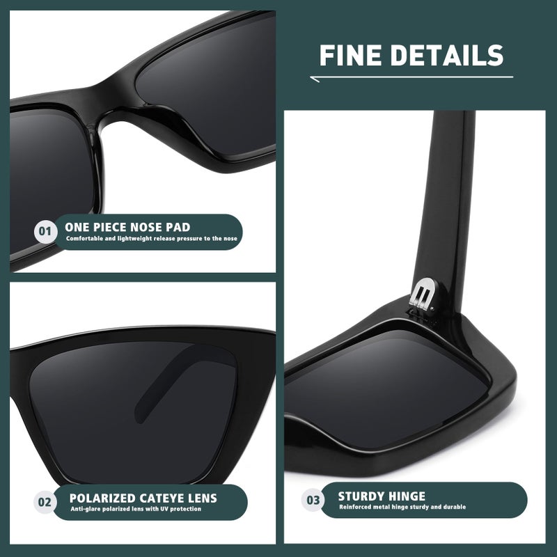 WOWSUN Narrow Small Vintage Polarized Cat Eye Sunglasses for Women - Image 3