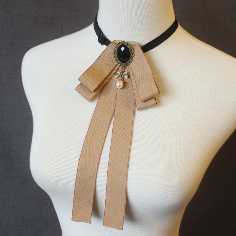 Solid Casual Ribbon Bow Tie Unisex Shirt Accessory 03-Khakis