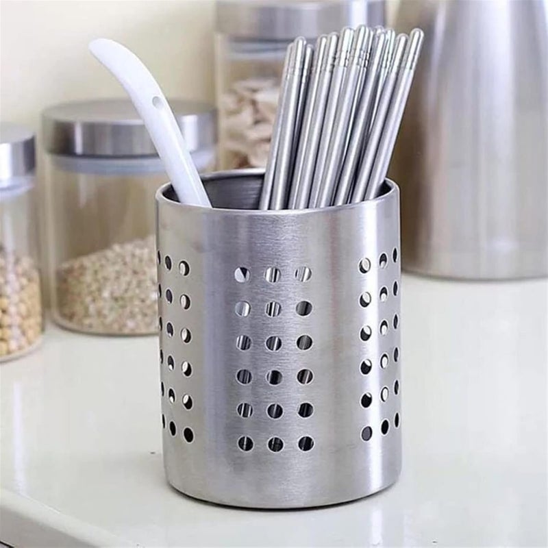 Utensil Caddy Stainless Steel Chopsticks Tube Hollow Tube drainable Tableware Bucket Pen Holder - Image 3