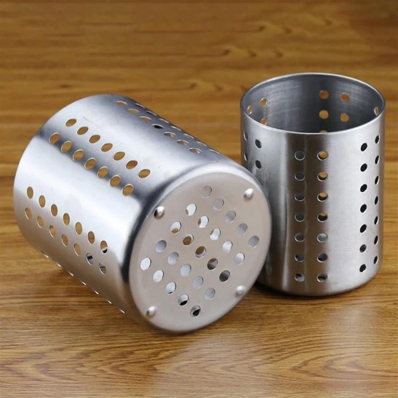 Utensil Caddy Stainless Steel Chopsticks Tube Hollow Tube drainable Tableware Bucket Pen Holder - Image 5