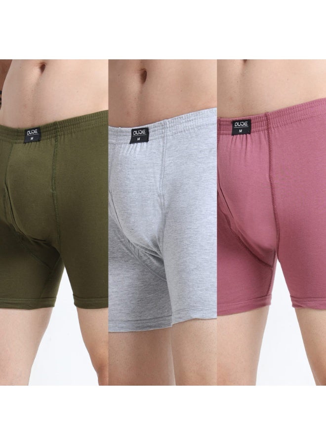 DUJE Men’s Regular Trunks (3-Pack Combo 5 – Green, Grey & Pink) | 100% Combed Cotton | Breathable, Sweat-Absorbing, Anti-Bacterial & Odour-Free Daily Comfort Innerwear - Image 1