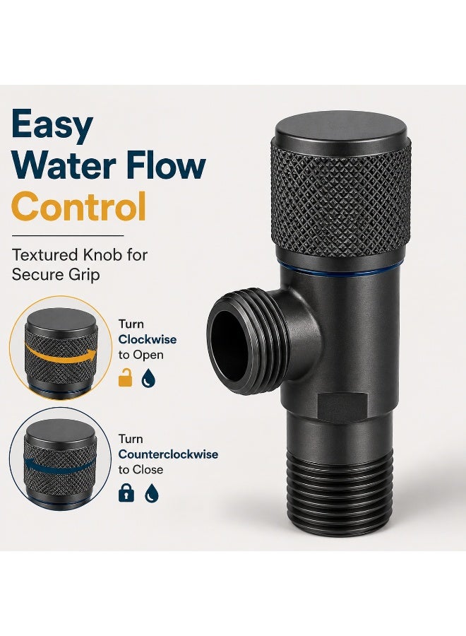 1/2" Angle Valve - Round Net Type, Matt Black Brass Body, Durable & Stylish for Bathroom and Kitchen Fixtures - Image 4