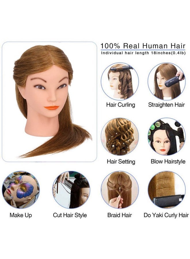 TopDirect Mannequin Head with 100% Real Hair, TopDirect 18" Brown Real Hair Cosmetology Manikin Head Hair Styling Hairdressing Practice Training Doll Heads with Clamp Holder and Tools - Image 5
