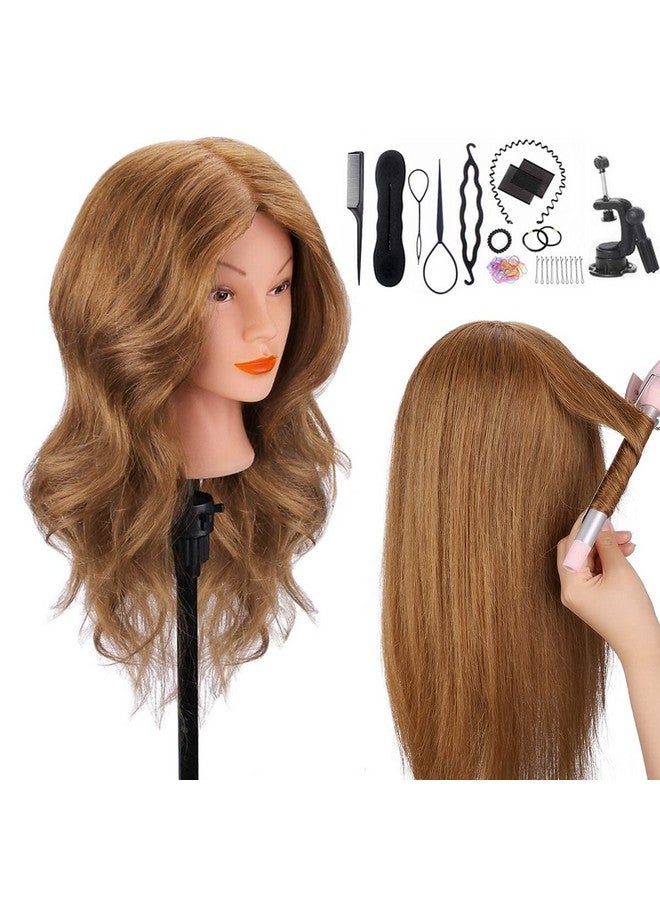 TopDirect Mannequin Head with 100% Real Hair, TopDirect 18" Brown Real Hair Cosmetology Manikin Head Hair Styling Hairdressing Practice Training Doll Heads with Clamp Holder and Tools - Image 1