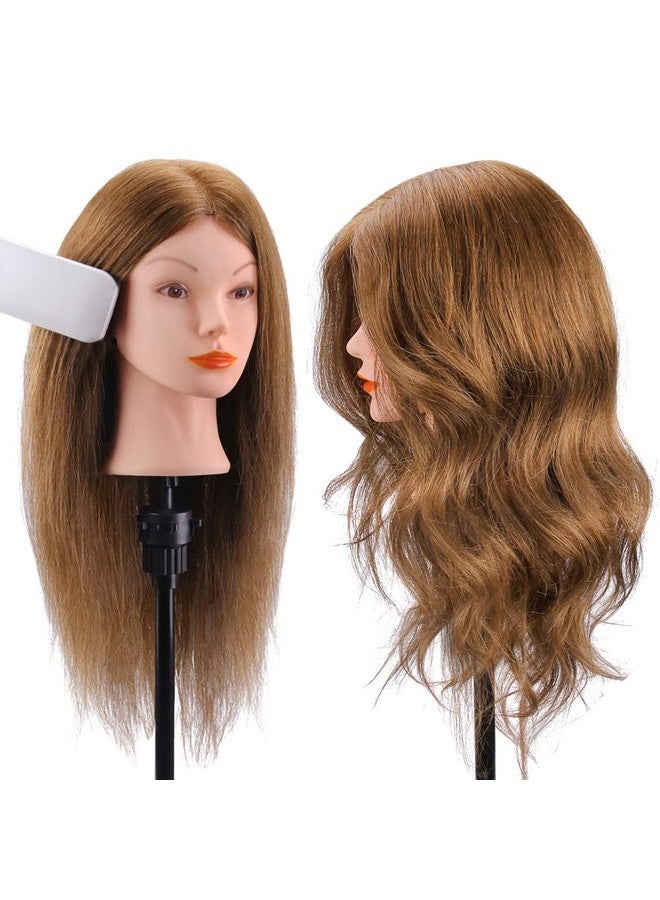 TopDirect Mannequin Head with 100% Real Hair, TopDirect 18" Brown Real Hair Cosmetology Manikin Head Hair Styling Hairdressing Practice Training Doll Heads with Clamp Holder and Tools - Image 3