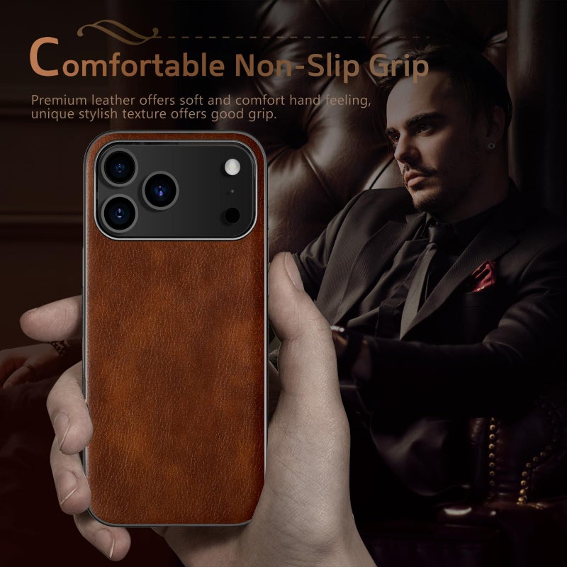 LOHASIC for iPhone 17 Pro Case, Luxury Business Leather Slim Phone Back Cover with Soft Microfiber Lining Cases for iPhone 17 Pro 6.3 inch 2025 New, Brown - Image 5