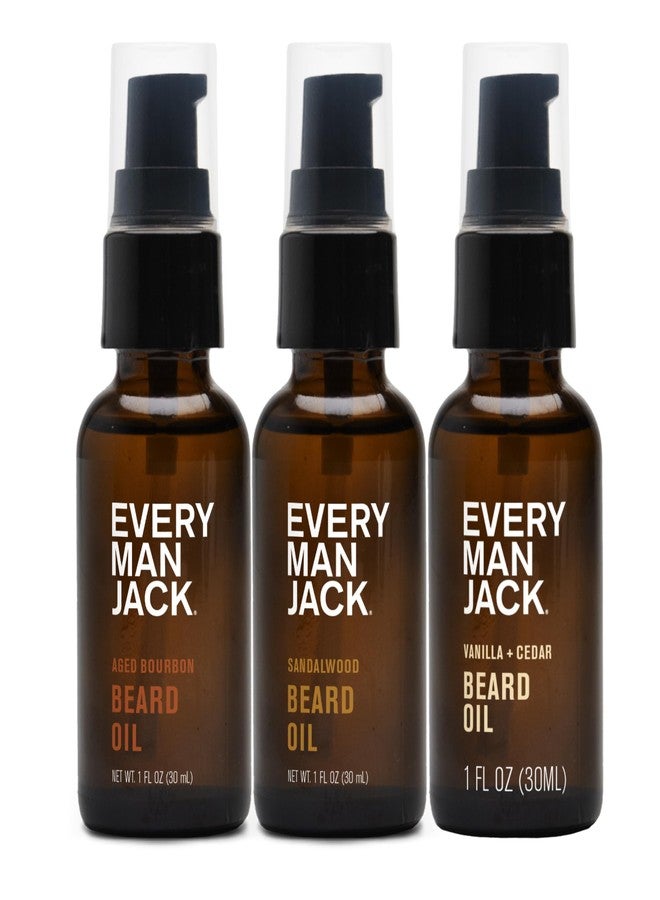 Every Man Jack Beard Oil Gift Set for Men – Full Size 3-pack - Sandalwood, Vanilla + Cedar & Aged Bourbon Scents – Softens Beard + Adds Shine - Naturally Derived w/Shea Butter – 1 fl oz (3 Pack) - Image 1