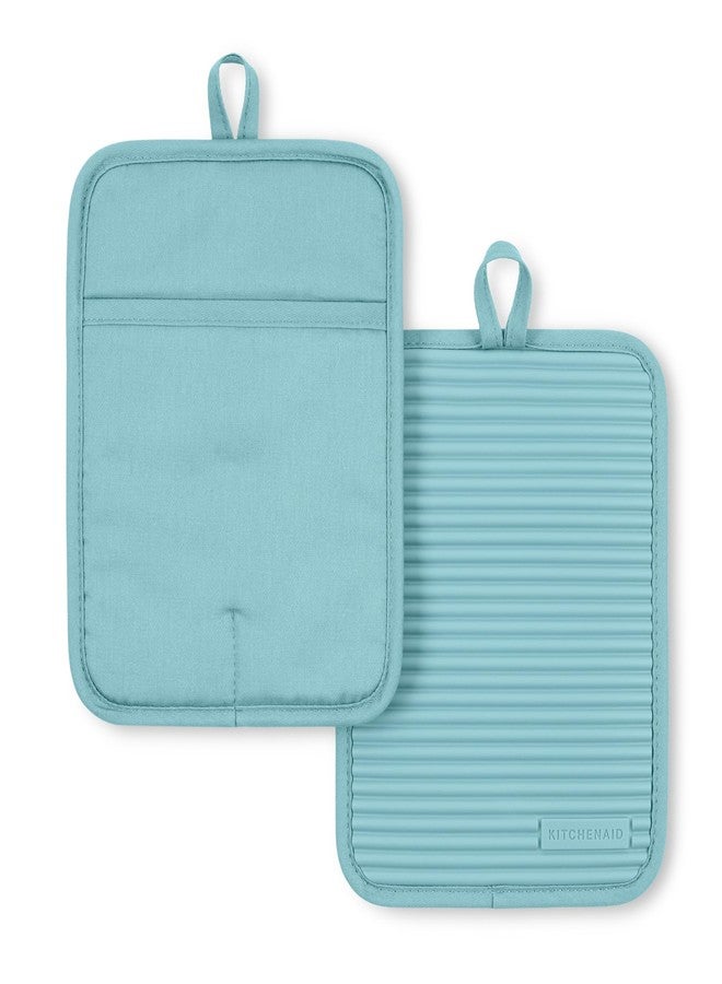 KitchenAid Ribbed Soft Silicone Pot Holder 2-Pack Set, Mineral Water Aqua, 7"x9" - Image 1