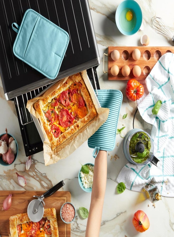 KitchenAid Ribbed Soft Silicone Pot Holder 2-Pack Set, Mineral Water Aqua, 7"x9" - Image 3