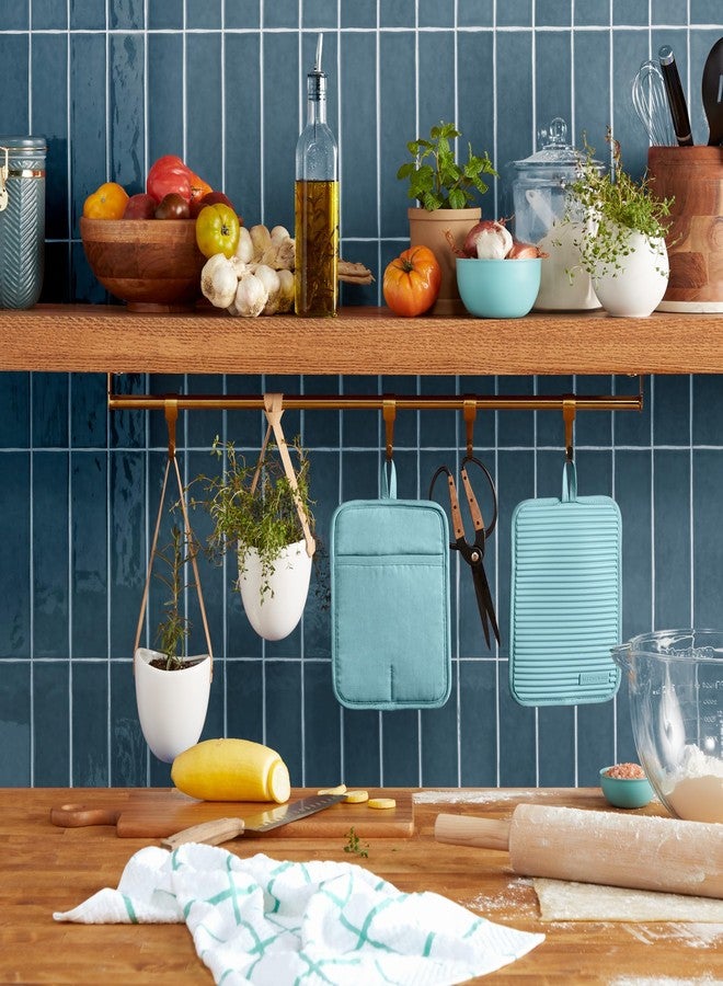 KitchenAid Ribbed Soft Silicone Pot Holder 2-Pack Set, Mineral Water Aqua, 7"x9" - Image 2