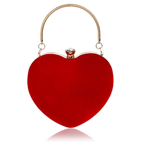 Jessie Womens Velour Heart Clutch Bag Vintage Shoulder Handbag Ladies Elegant Purse for Wedding Evening (Red) - Image 1
