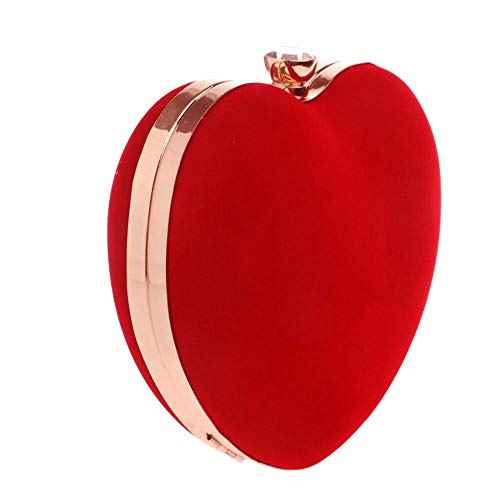 Jessie Womens Velour Heart Clutch Bag Vintage Shoulder Handbag Ladies Elegant Purse for Wedding Evening (Red) - Image 3