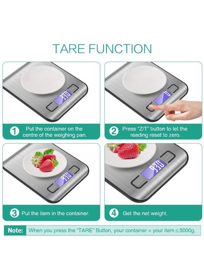 HOOJO® Digital Kitchen Scale – Slim Stainless Steel Food Weighing Scale for Cooking & Baking, 10 kg Capacity, Measures 5 Units in g/Kg/oz/ml/lb: with Tare Function, Anti-Fingerprint Surface - Image 5