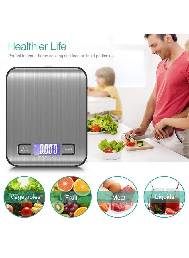 HOOJO® Digital Kitchen Scale – Slim Stainless Steel Food Weighing Scale for Cooking & Baking, 10 kg Capacity, Measures 5 Units in g/Kg/oz/ml/lb: with Tare Function, Anti-Fingerprint Surface - Image 2