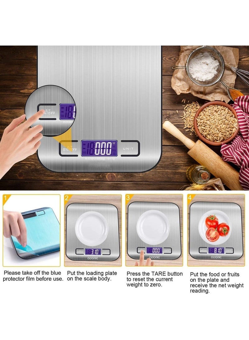 HOOJO® Digital Kitchen Scale – Slim Stainless Steel Food Weighing Scale for Cooking & Baking, 10 kg Capacity, Measures 5 Units in g/Kg/oz/ml/lb: with Tare Function, Anti-Fingerprint Surface - Image 3