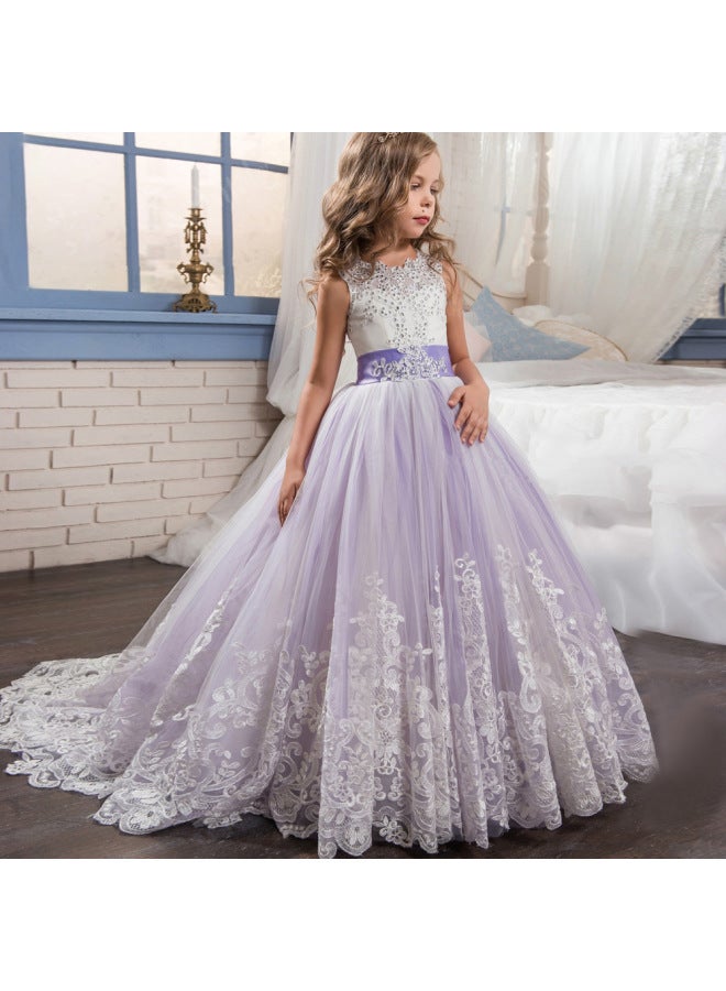 فستان زفاف للبنات باللون البنفسجي، تنورة توتو بطبقة شبكية ذيل طويل