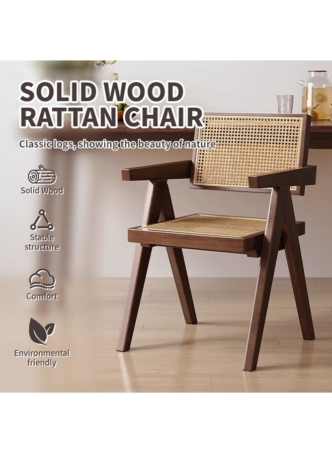 Generic Rattan Reading Chair Bohemian Rattan Living Room Chair Mesh Back Rattan Chair Medieval Style Comfortable Indoor Kitchen Dining Chair  - Image 2