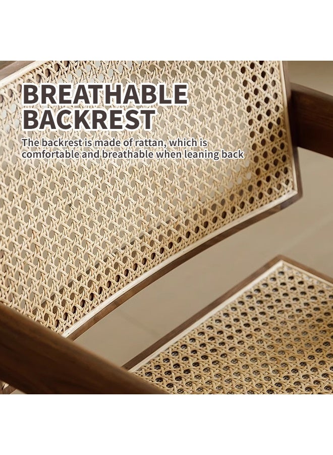 Generic Rattan Reading Chair Bohemian Rattan Living Room Chair Mesh Back Rattan Chair Medieval Style Comfortable Indoor Kitchen Dining Chair  - Image 5