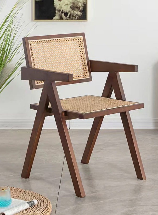 Generic Rattan Reading Chair Bohemian Rattan Living Room Chair Mesh Back Rattan Chair Medieval Style Comfortable Indoor Kitchen Dining Chair  - Image 1