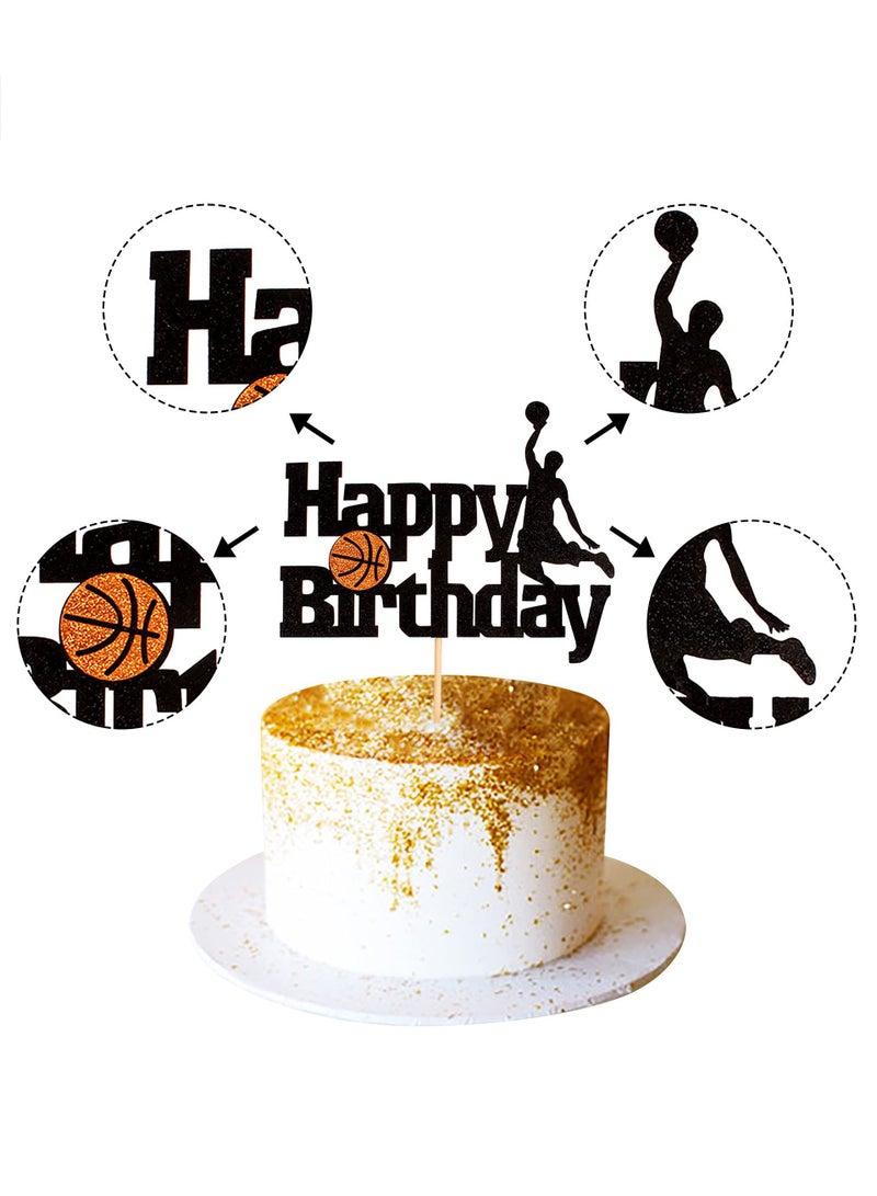 Basketball Cake Topper,Basketball Scene-Themed Cake Decoration for Man Boys Birthday Party ,Black Glitter Fruit Picks,Event Supplies and Decorations  - Image 2