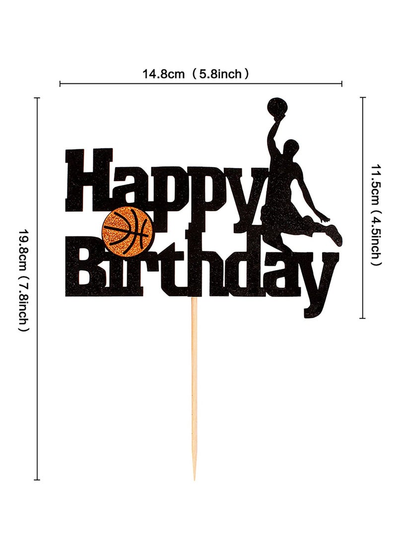 Basketball Cake Topper,Basketball Scene-Themed Cake Decoration for Man Boys Birthday Party ,Black Glitter Fruit Picks,Event Supplies and Decorations  - Image 5