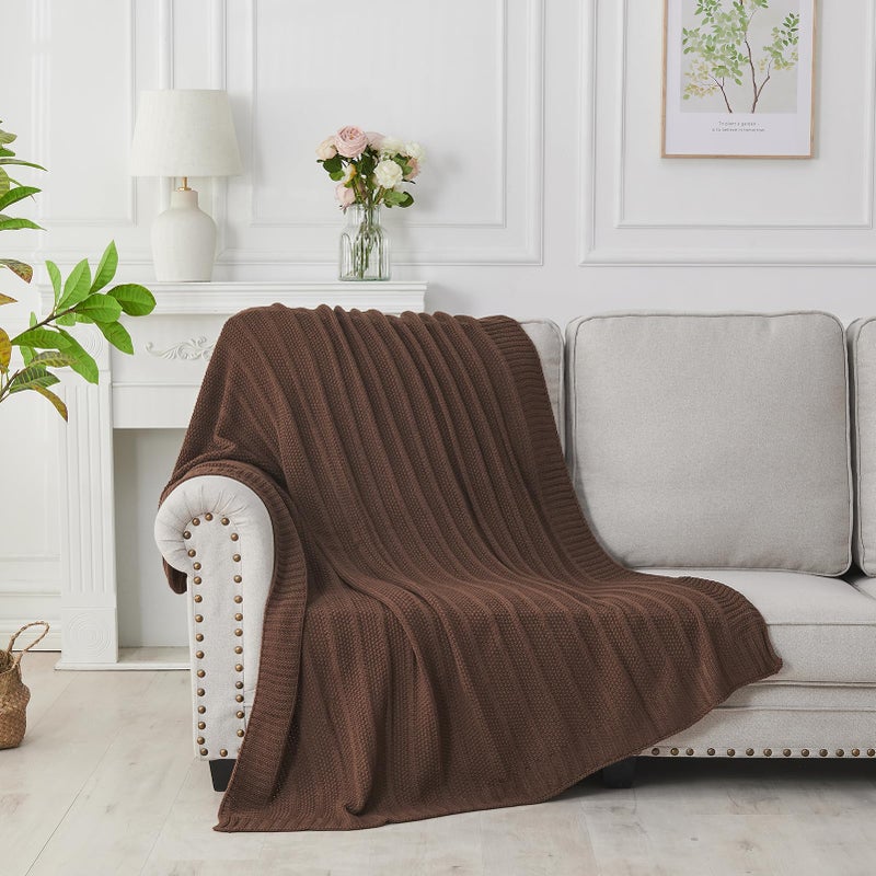 Douceur Brown Throw Blanket for Couch, Soft Cozy Lightweight Stripe Pattern Knitted Throw Blanket for Sofa, Living Room Gift, 50"X60" - Image 4