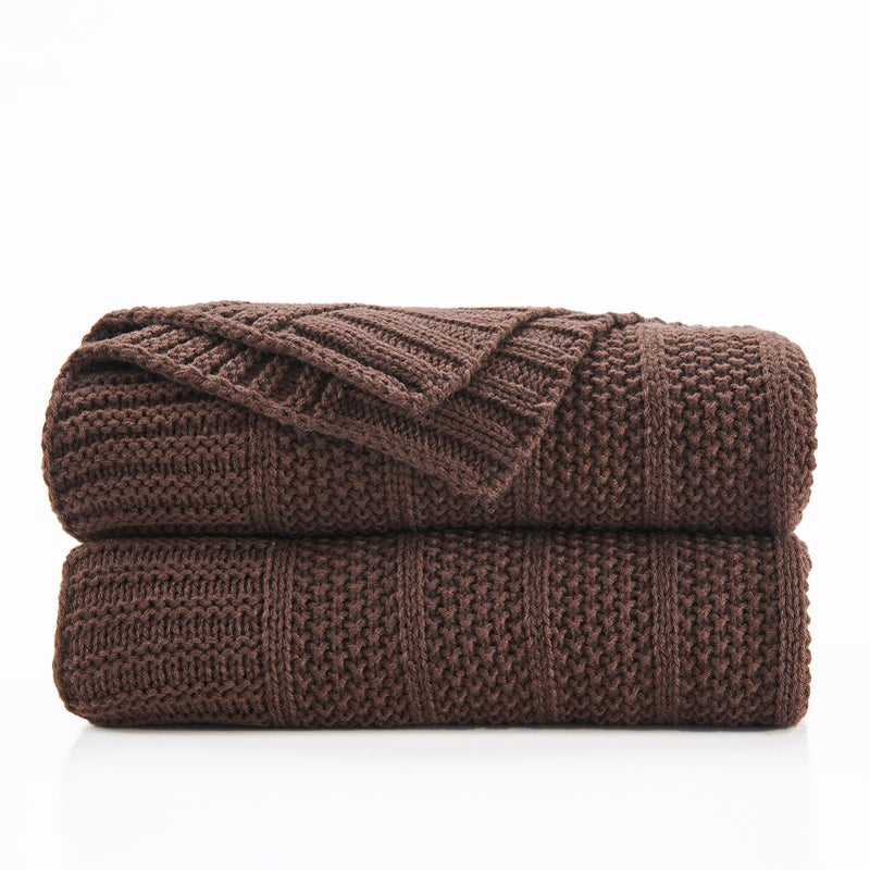 Douceur Brown Throw Blanket for Couch, Soft Cozy Lightweight Stripe Pattern Knitted Throw Blanket for Sofa, Living Room Gift, 50"X60" - Image 1